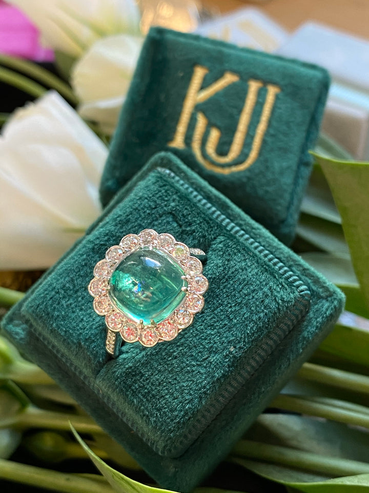 4.66 Carat Cabochon Colombian Emerald and Diamond Ring