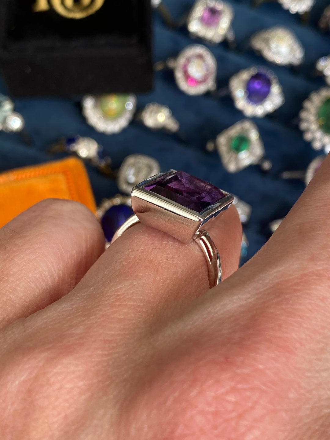 Emerald Cut Amethyst Cocktail Ring in Sterling Silver