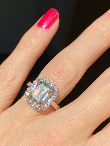 4.50 CTW Emerald Cut Moissanite Halo Engagement Ring