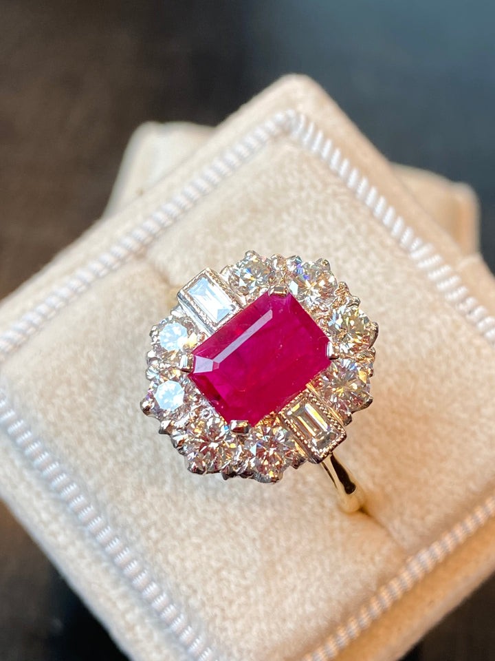 2.00 Carat Ruby and 1.00 Diamond Halo Engagement Ring in 18ct White Gold