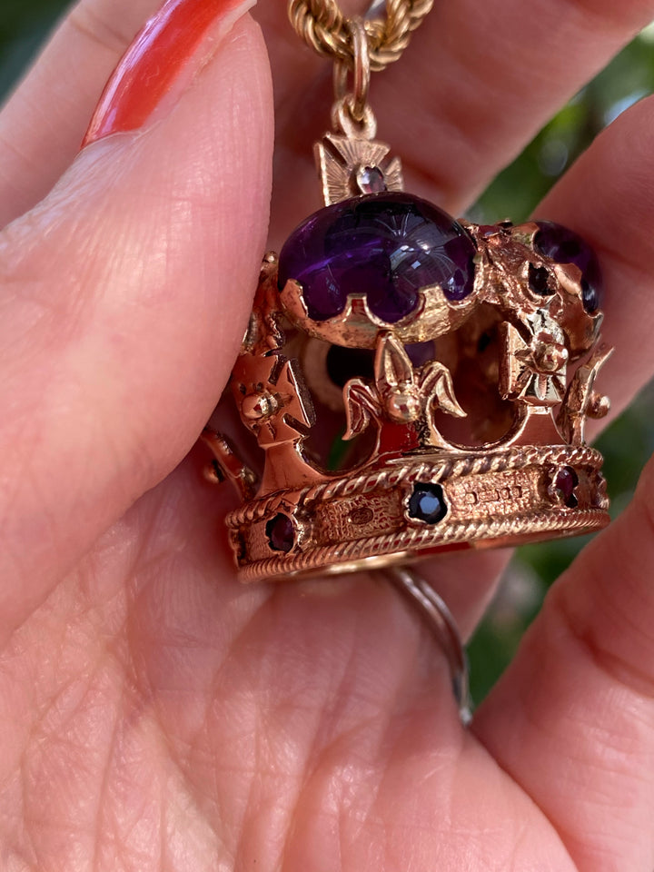 Huge Amethyst Crown Necklace in 9ct Yellow Gold