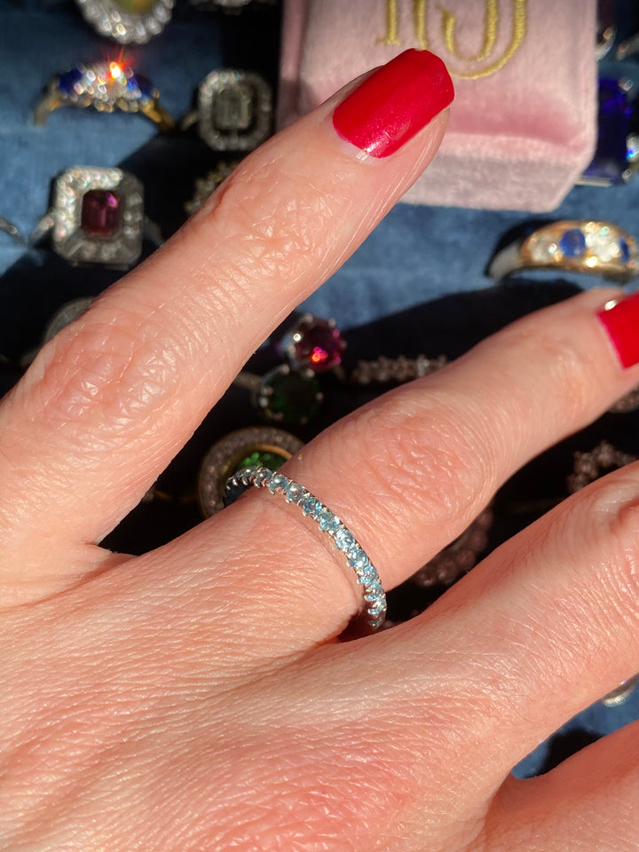 0.30 CTW Aquamarine Eternity Stacking Ring in Sterling Silver
